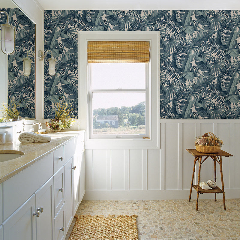 media image for Alfresco Tropical Palm Wallpaper in Blue from the Pacifica Collection by Brewster Home Fashions 269