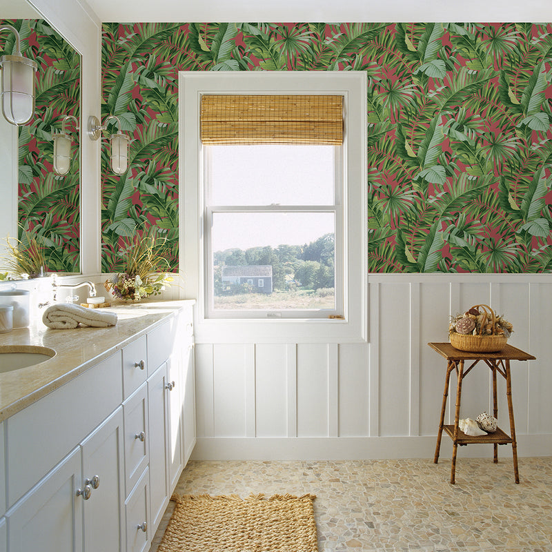 media image for Alfresco Tropical Palm Wallpaper in Coral from the Pacifica Collection by Brewster Home Fashions 210