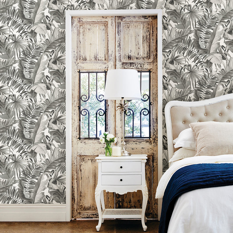 media image for Alfresco Tropical Palm Wallpaper in Grey from the Pacifica Collection by Brewster Home Fashions 215