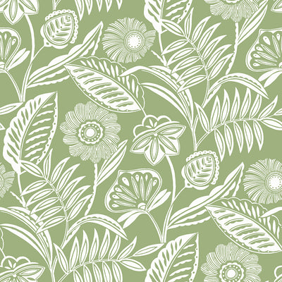 product image of sample alma tropical floral wallpaper in green from the pacifica collection by brewster home fashions 1 552
