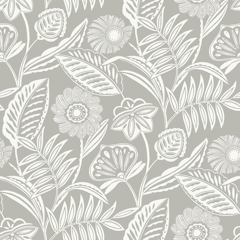media image for sample alma tropical floral wallpaper in light grey from the pacifica collection by brewster home fashions 1 238