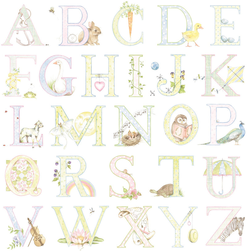media image for sample alphabet wallpaper in pastel from the day dreamers collection by seabrook wallcoverings 1 290