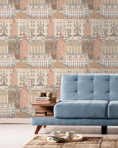product image for Amsterdam Wallpaper in Brown, Red, and Taupe from the Histoire de L'Architecture Collection by Mind the Gap 80