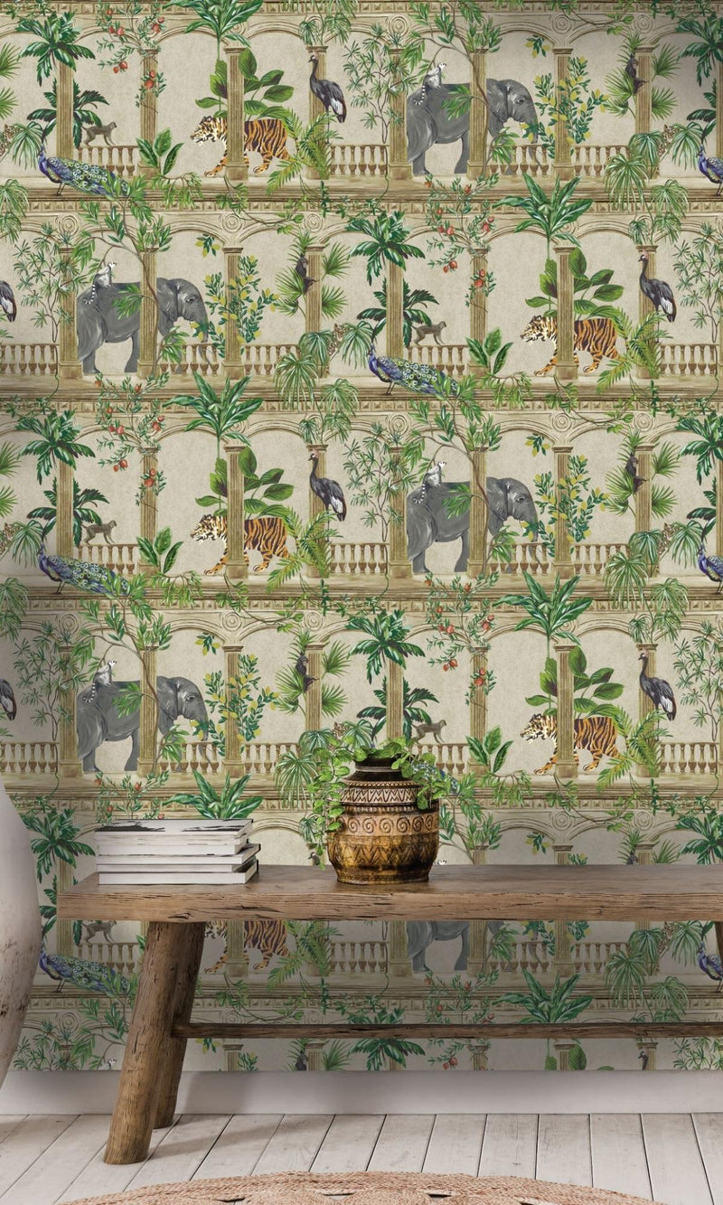 media image for Beige Ancient-Inspired Tropical Wallpaper by Walls Republic 212