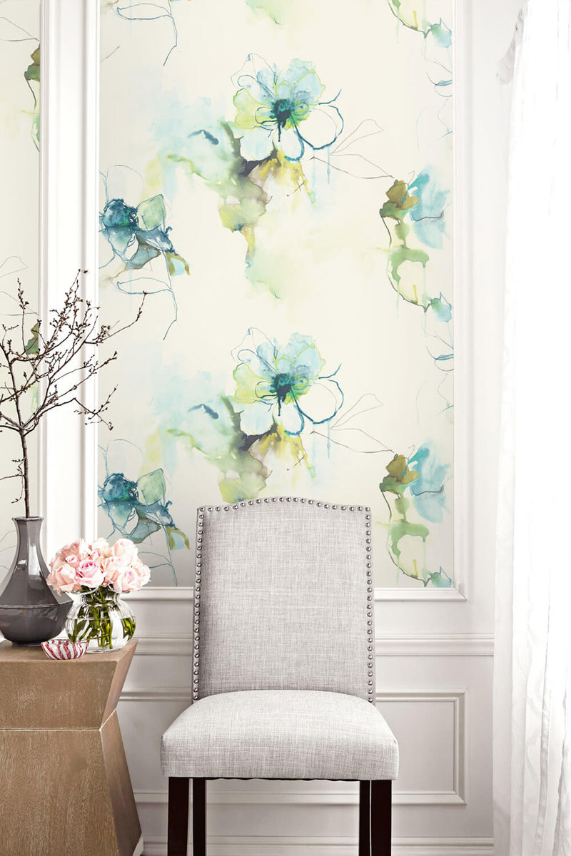 media image for Anemone Watercolor Floral Wallpaper in Glacier Blue and Pear from the Living With Art Collection by Seabrook Wallcoverings 231