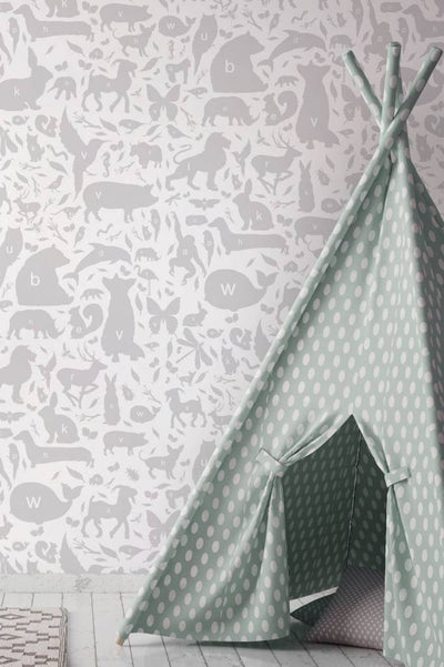 product image for Animal Alphabet Kids Wallpaper in Grey by KEK Amsterdam 3