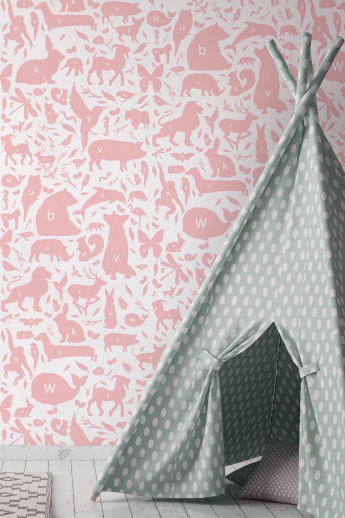 media image for Animal Alphabet Kids Wallpaper in Pink by KEK Amsterdam 238