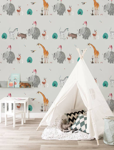 product image of Animal Mix Wallpaper in Grey by KEK Amsterdam 595