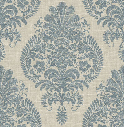 product image of Antigua Damask Wallpaper in Air Force Blue and Alabaster from the Luxe Retreat Collection by Seabrook Wallcoverings 564