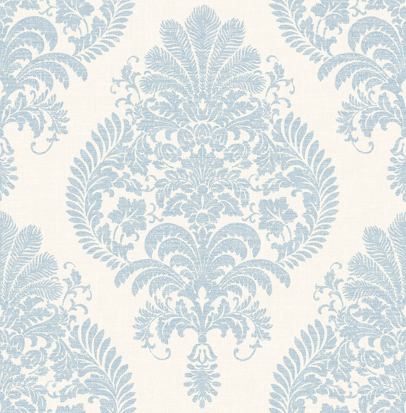 media image for sample antigua damask wallpaper in blue frost and bone white from the luxe retreat collection by seabrook wallcoverings 1 258