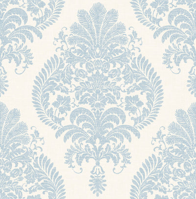 product image of Antigua Damask Wallpaper in Blue Frost and Bone White from the Luxe Retreat Collection by Seabrook Wallcoverings 517