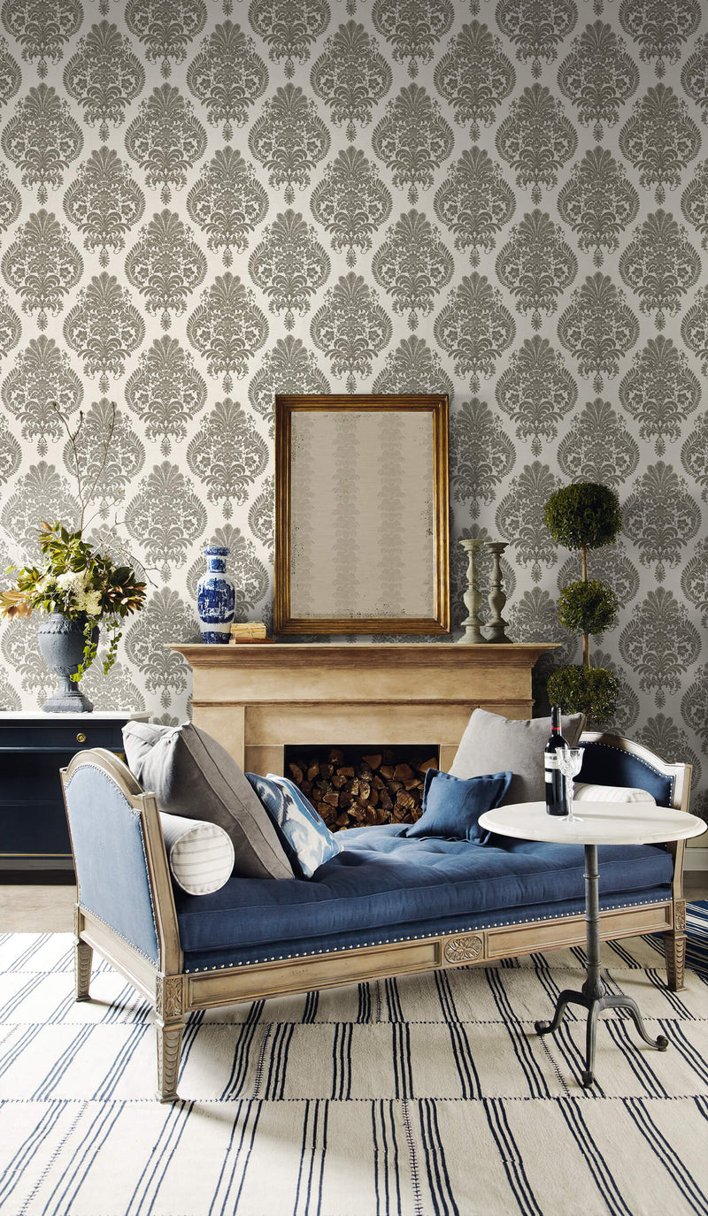 media image for antigua damask wallpaper in charcoal and ivory from the luxe retreat collection by seabrook wallcoverings 2 257