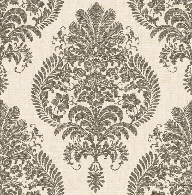 media image for sample antigua damask wallpaper in charcoal and ivory from the luxe retreat collection by seabrook wallcoverings 1 254