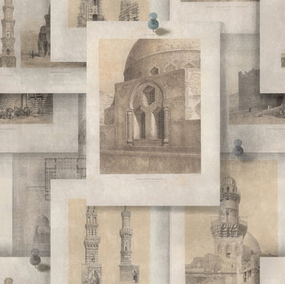 product image of sample arabian monuments wallpaper in sepia and taupe from the eclectic collection by mind the gap 1 513