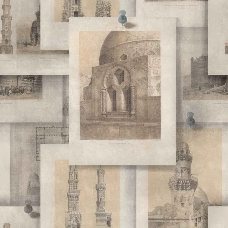 media image for sample arabian monuments wallpaper in sepia and taupe from the eclectic collection by mind the gap 1 253
