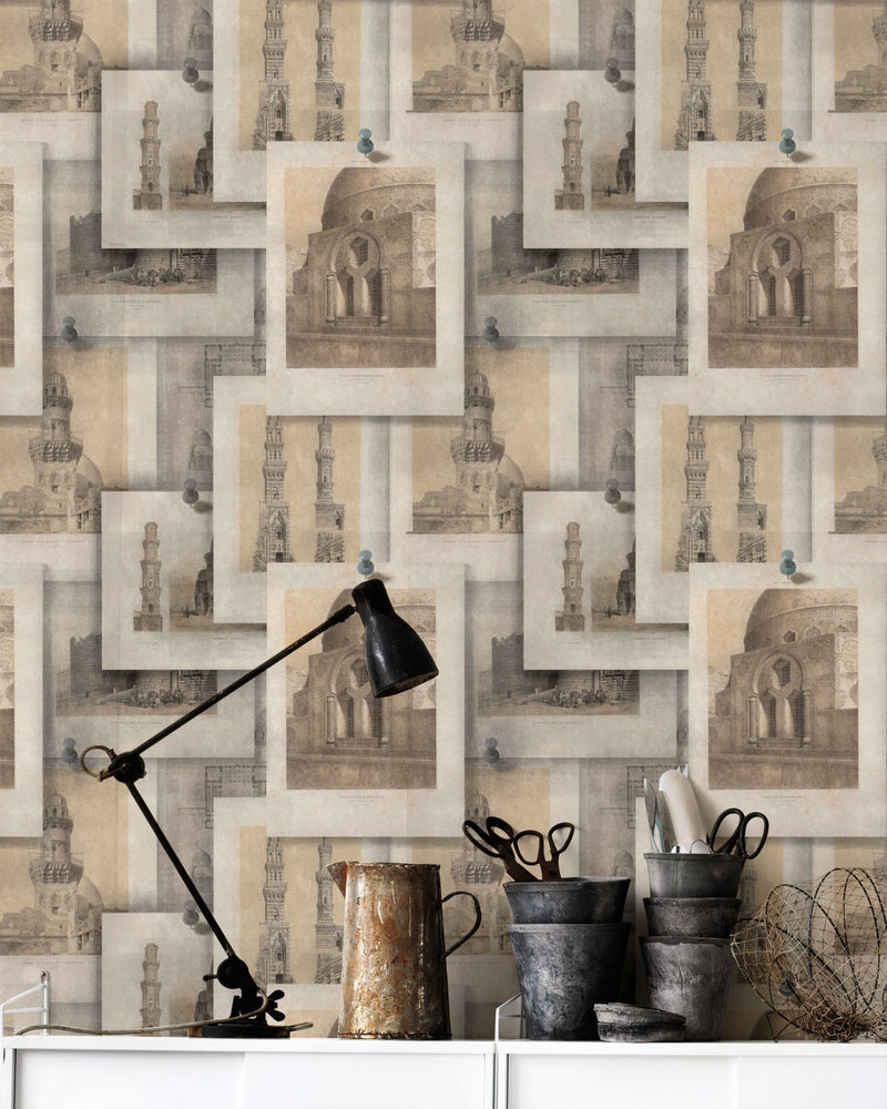 media image for Arabian Monuments Wallpaper in Sepia and Taupe from the Eclectic Collection by Mind the Gap 252