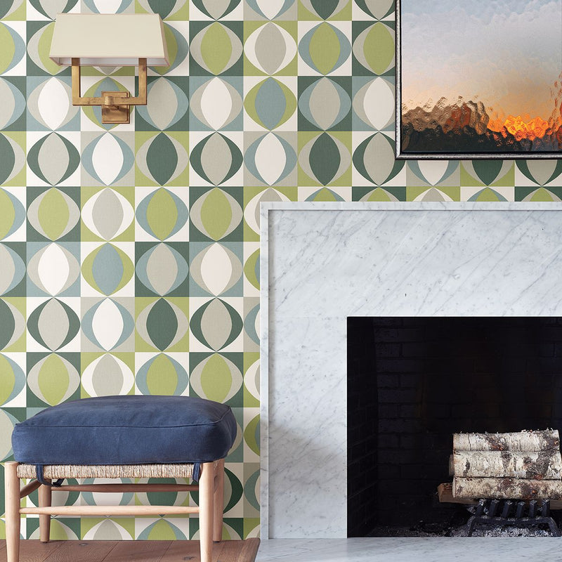 media image for Archer Linen Geometric Wallpaper in Green from the Bluebell Collection by Brewster Home Fashions 210