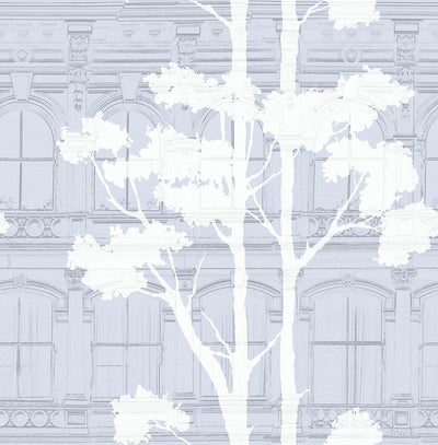 product image for Architecture with Tree Shadow Wallpaper in Blue, Grey, and Cream from the Transition Collection by Mayflower 59