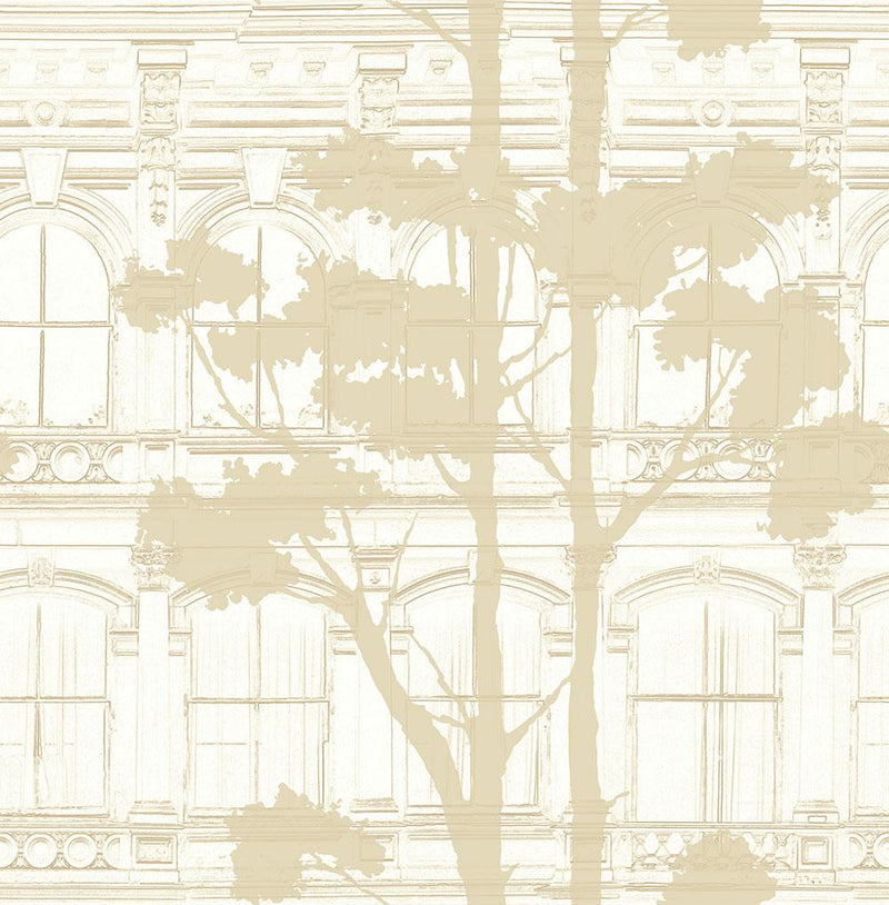 media image for Architecture with Tree Shadow Wallpaper in Gold and Cream from the Transition Collection by Mayflower 293