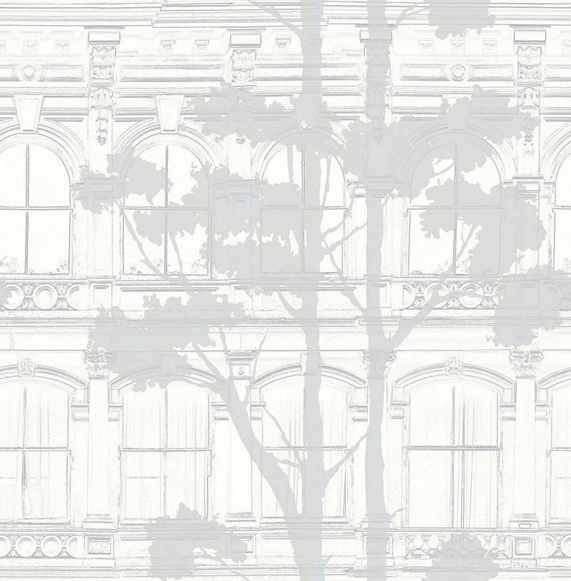 media image for Architecture with Tree Shadow Wallpaper in Silver, Grey, and Cream from the Transition Collection by Mayflower 224