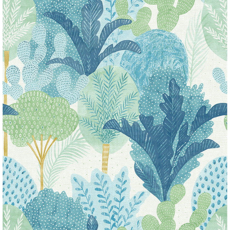 media image for Ari Desert Oasis Wallpaper in Teal from the Pacifica Collection by Brewster Home Fashions 261