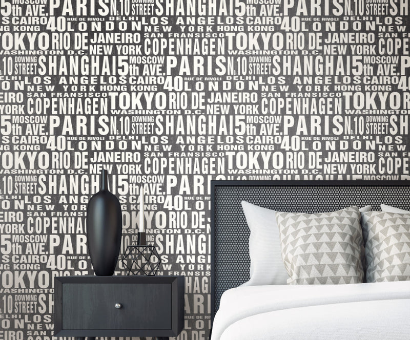 media image for Around The World Peel-and-Stick Wallpaper in Black and White by NextWall 23