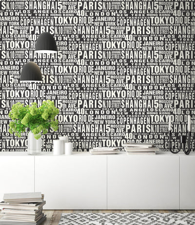 product image for Around The World Peel-and-Stick Wallpaper in Black and White by NextWall 31