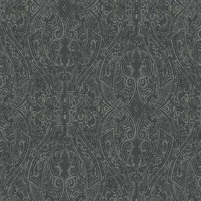 Ascot Damask Wallpaper in Black from the Traveler Collection by Ronald Redding for collection image 47