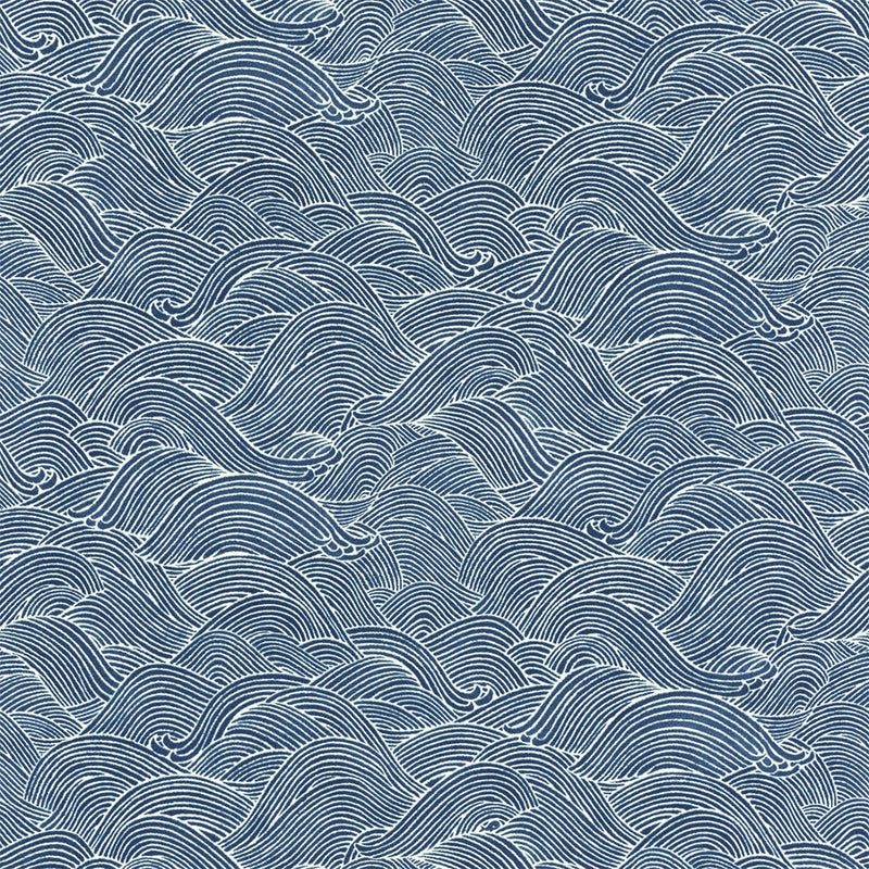 media image for Asian Ocean Waves Wallpaper in Dark Blue by Walls Republic 237