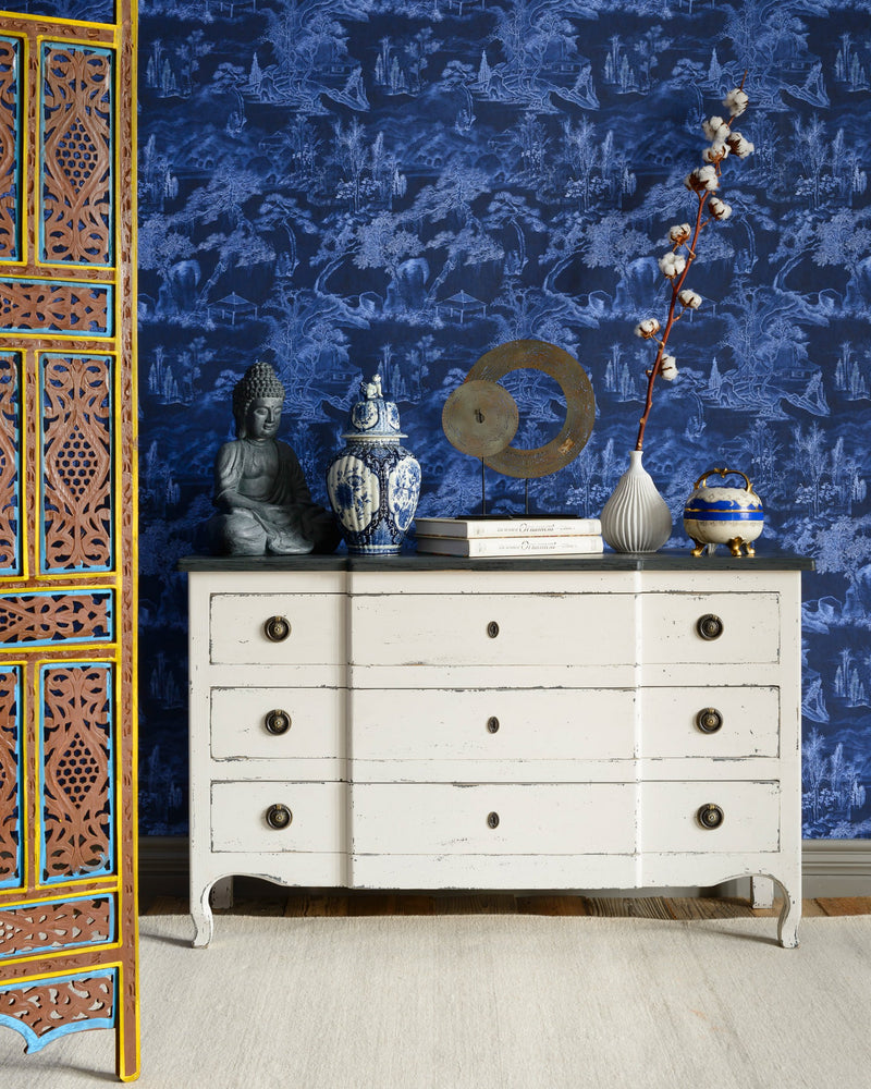 media image for Asian Scenery Wallpaper in Indigo from the Wallpaper Compendium Collection by Mind the Gap 290