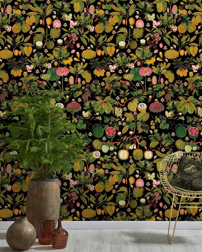 media image for Asian Fruits and Flowers Wallpaper in Dark Multi from the Florilegium Collection by Mind the Gap 277