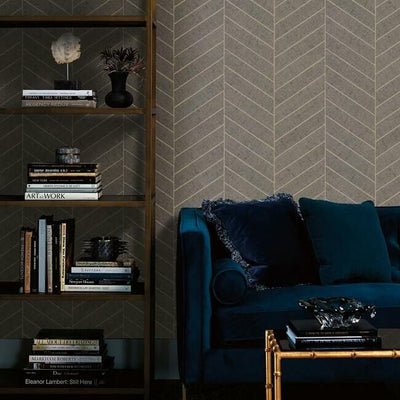 product image for Atelier Herringbone Wallpaper in Grey from the Traveler Collection by Ronald Redding 12