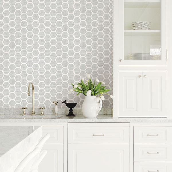media image for Aura Honeycomb Wallpaper in Grey from the Celadon Collection by Brewster Home Fashions 254