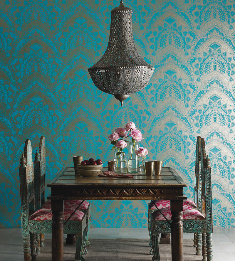media image for Azari Wallpaper in Turquoise and Gold by Matthew Williamson for Osborne & Little 297