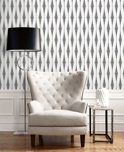 product image for Diamond Stripe Wallpaper in Black Satin & Pearl 19