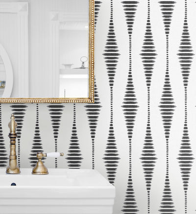 product image for Diamond Stripe Wallpaper in Black Satin & Pearl 39
