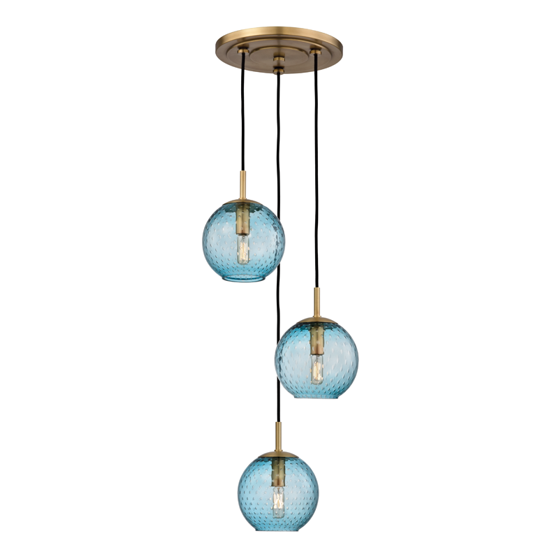 media image for hudson valley rousseau 3 light pendant with blue glass 2033 1 299