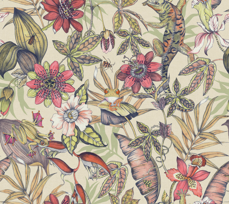 media image for sample rainforest wallpaper in cream bright multi from the blooms second edition resource library 1 20