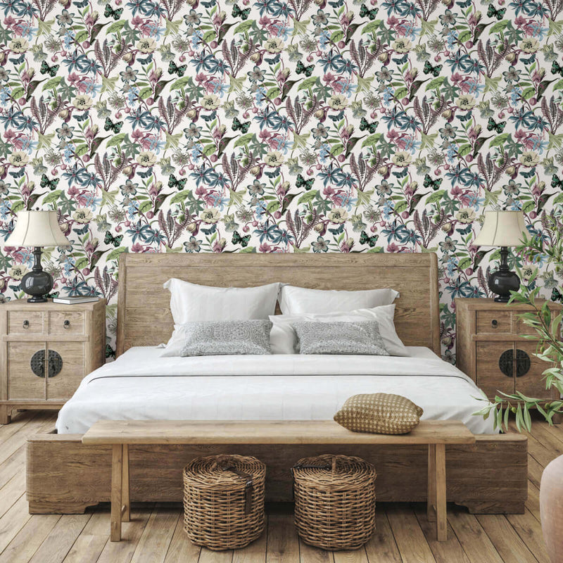 media image for Butterfly House Wallpaper in White/Fuchsia from the Blooms Second Edition 246