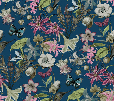 product image of sample butterfly house wallpaper in navy from the blooms second edition resource library 1 525