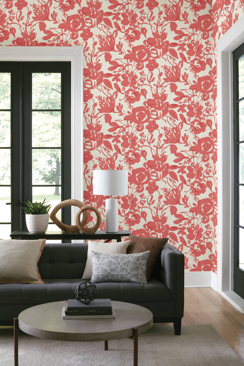 media image for Brushstroke Floral Wallpaper in Coral from the Blooms Second Edition 253