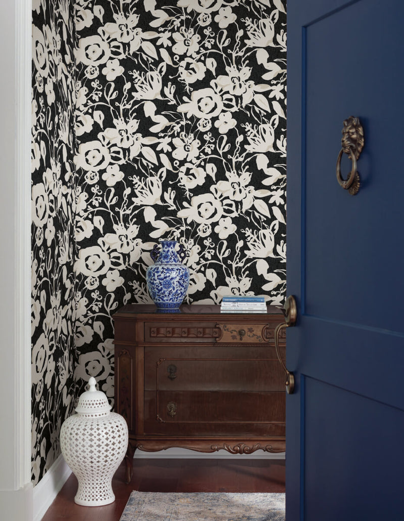 media image for Brushstroke Floral Wallpaper in Black from the Blooms Second Edition 277