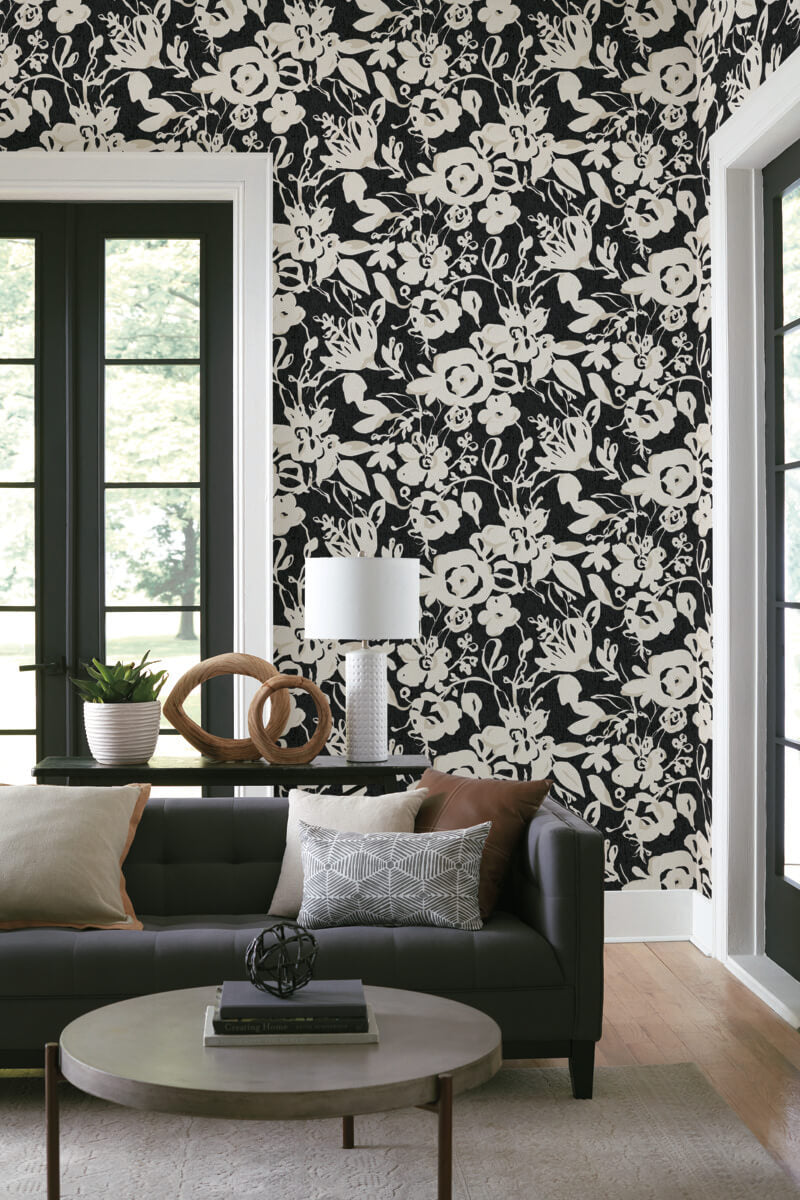 media image for Brushstroke Floral Wallpaper in Black from the Blooms Second Edition 223