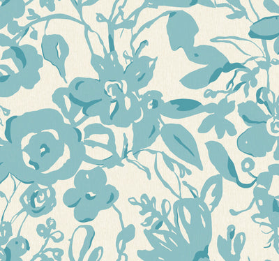product image of Brushstroke Floral Wallpaper in Aqua from the Blooms Second Edition 59