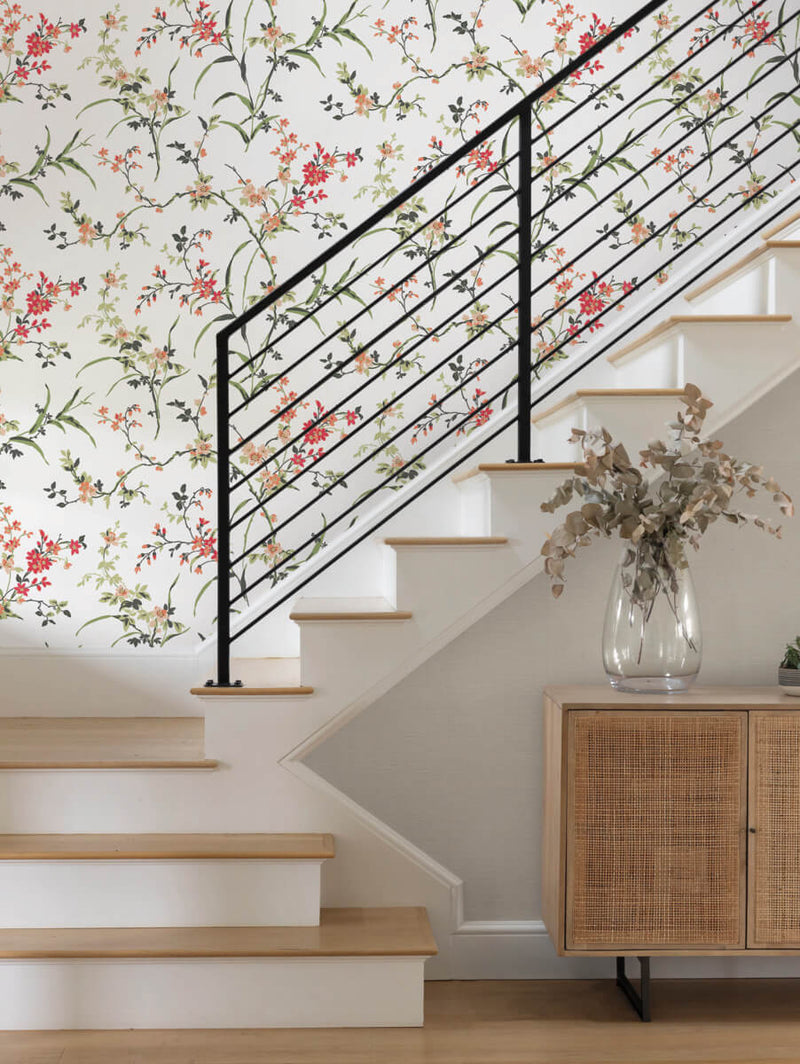 Shop Blossom Branches Wallpaper in White/Red from the Blooms Second