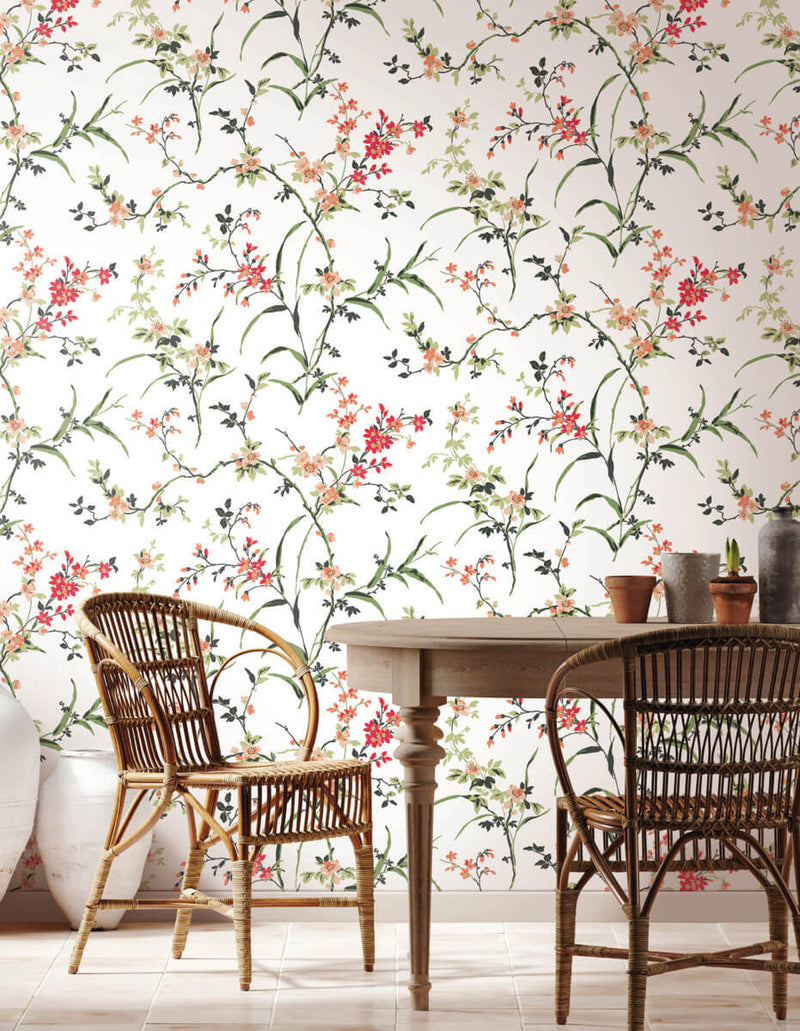 Shop Blossom Branches Wallpaper in White/Red from the Blooms Second