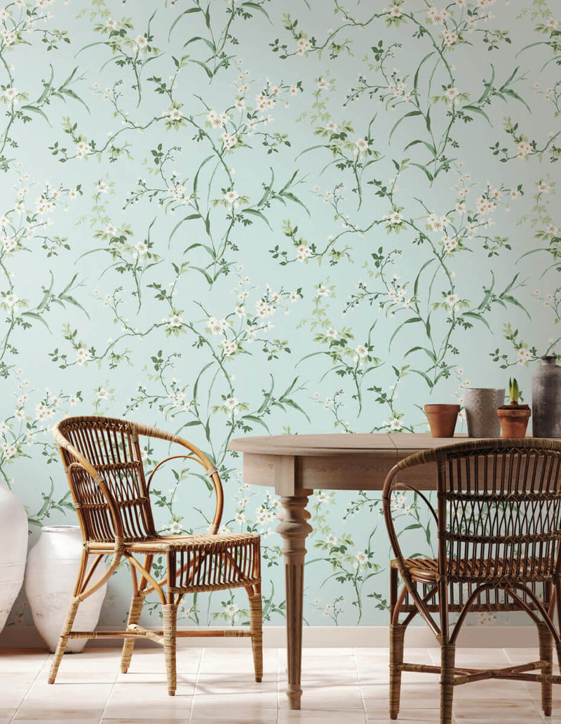 media image for Blossom Branches Wallpaper in Spa Blue from the Blooms Second Edition 229