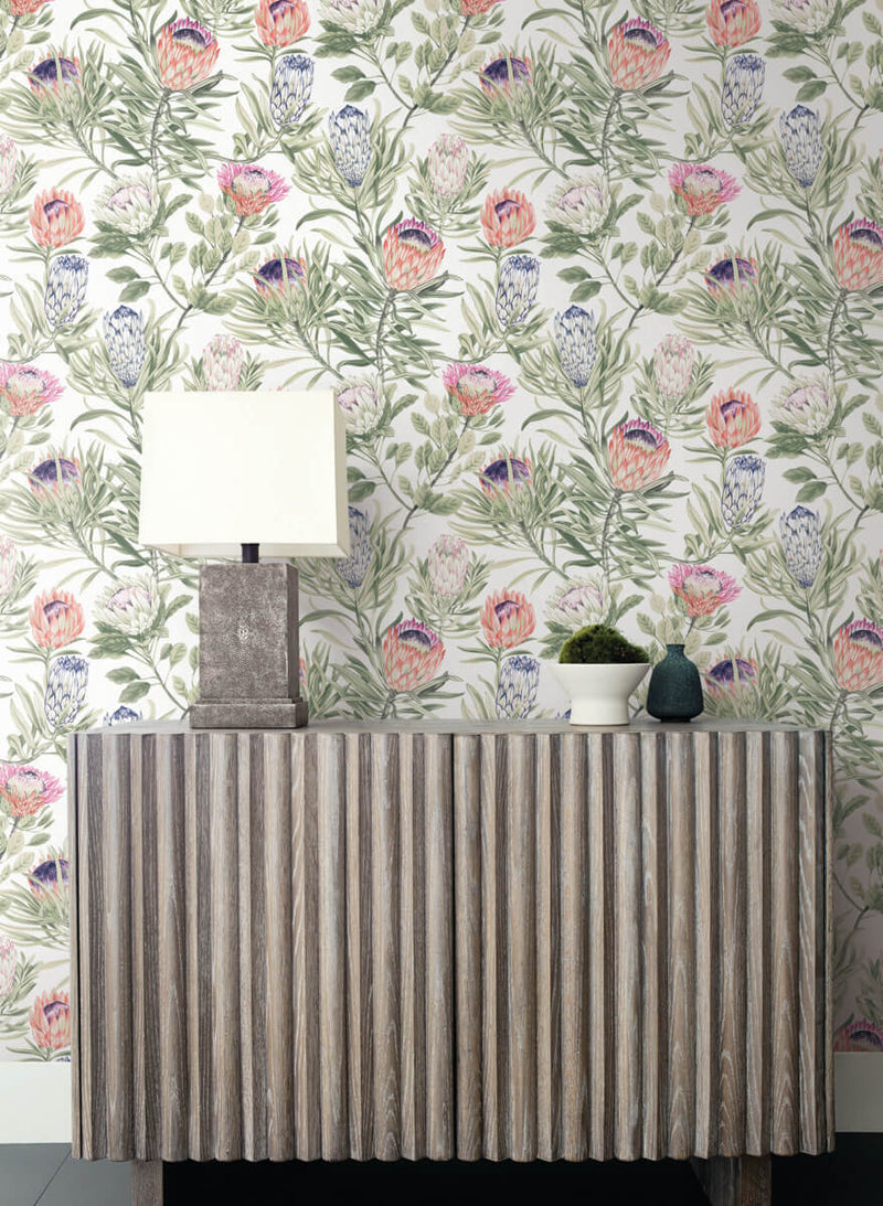 media image for Protea Wallpaper in White/Fuchsia from the Blooms Second Edition 212