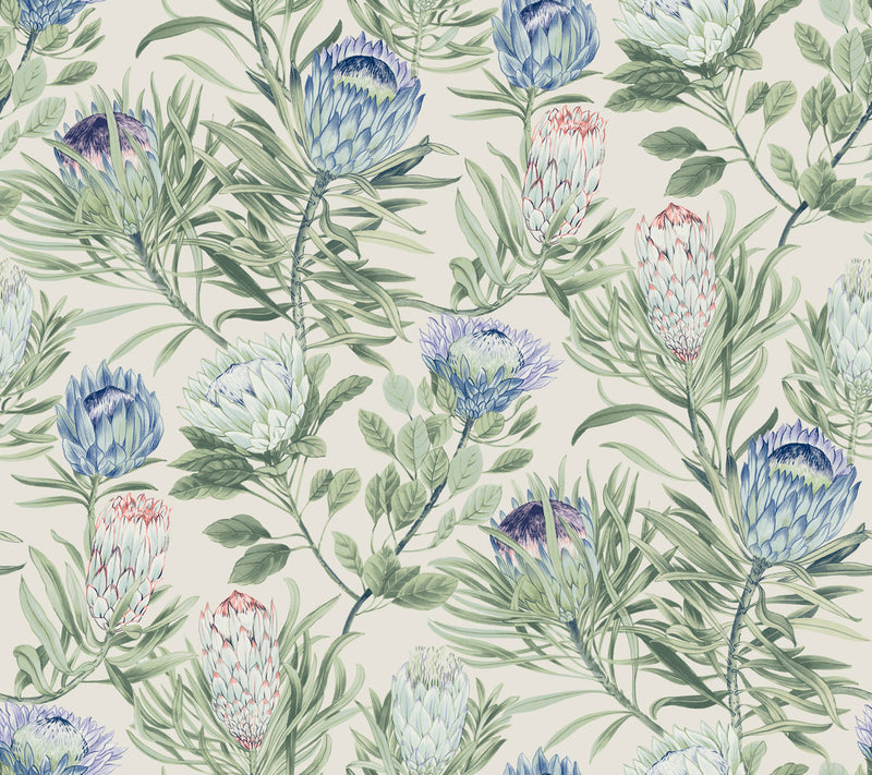 media image for Protea Wallpaper in Cream/Blue from the Blooms Second Edition 225