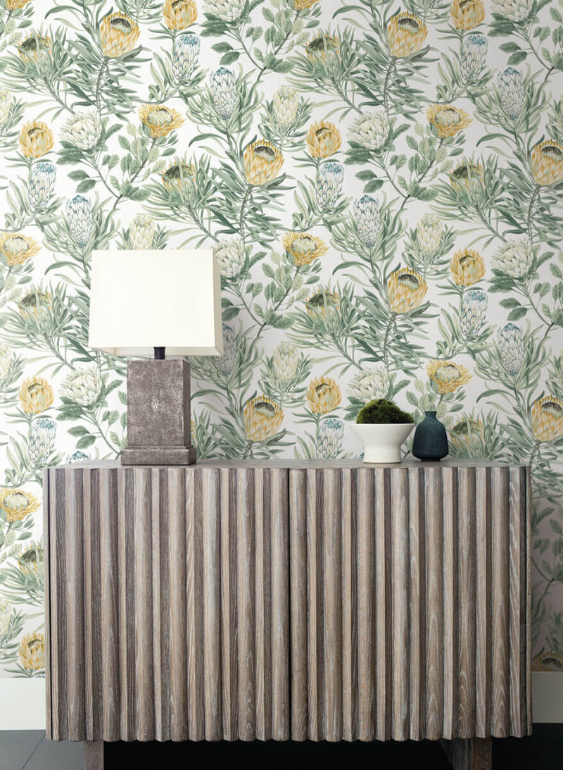 media image for Protea Wallpaper in White/Yellow from the Blooms Second Edition 277